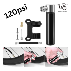 T2P Portable MTB Bicycle Pump 120 psi Mini Cycling Tire Inflator Hand Air Pump Mountain Bike