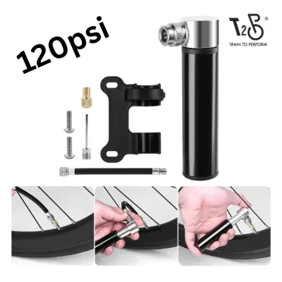 T2P Portable MTB Bicycle Pump 120 psi Mini Cycling Tire Inflator Hand Air Pump Mountain Bike