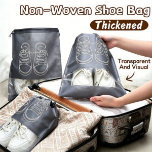 5PCS Non Woven Drawstring Travel Shoe Bag 44*32cm Large Waterproof Dustproof Storage Pouch With Transparent Slot Portable Luggage Shoe Organizer