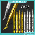 5pcs Set Spidol Metalik Premium Pena Tinta Emas Perak Permanen Untuk Scrapbook Craft Dan Seni Tidak Pudar Cepat Kering. 