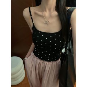 Áo Bra áo 2 dây ba lỗ HỌA TIẾT CHẤM BI dáng lửng có mút đệm lền hở lưng chữ U Áo Crop top mùa hè cá tính năng động