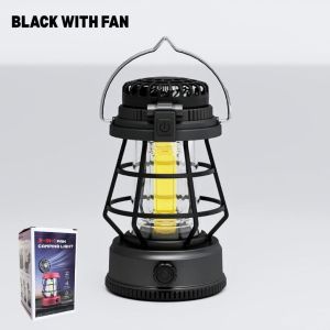 【READY STOCK🛒】2 in 1 Camping Fan Light  Rechargeable Portable Lantern with 3 Speed Fan  Stepless Dimming for Outdoor
