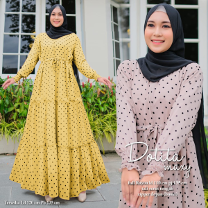 Longdress Jumbo Motif Polkadot Soft Ritsleting Depan Busui Rempel Lengan Karet Claressa Collection