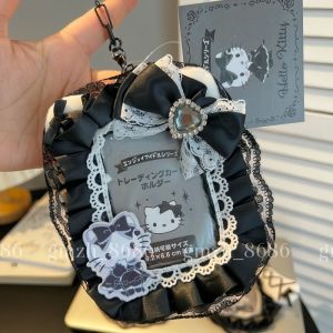 Hello Kitty Kuromi Anime Dark Series Melody Lace Bow Storage Card Holder Bag Decoration Pendant Cute ID Card Bag Key Chain
