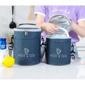 【ShopWithJoy】Oxford Cloth Portable Insulated Round Thermal Cooler Lunch Box Storage Bag Picnic Lunch Box Bento Bag