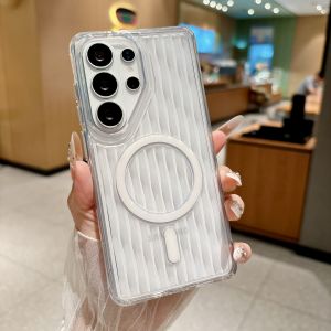 Water Ripple Pattern Clear For Magsafe Case For Samsung Galaxy S26 S24 Plus S25 Ultra Magnetic Anti-drop Bumper Stripe Cover