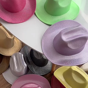 Christmas Shimmering Sequins Cowboy Hat for Woman Men Breathable Cowboy Hat with Adjustable Rope Western Style Felt Hat