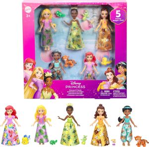 Authentic Mattel Disney Princess and Friends Set of 5 Moving LITTLE Dolls 9cm height Removable Skirts or Trousers 5 Friends by Disney Movies
