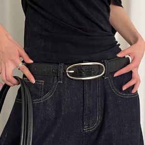 JVKISX Designer Womens Belt Luxury PU Leather Dress Jeans Belt Simple Red Black Coffee Y2k Waist Belt Streetwear