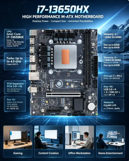ERYING G813 Intel Core i7-1365HX Onboard CPU Set Modt Desktop Computer Motherboard Office Gaming Productivity Design Memory Board U Set DDR4 Mini PC