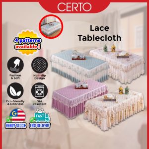 CERTO European Lace Table Cloth Table Cloth Cotton Table Mat TV Cabinet Table Cover Kain Meja Alas Meja Makan 6 Kerusi