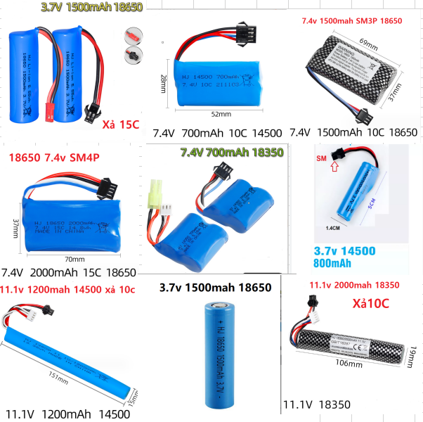 Pin Sạc Xe Điều Khiển Từ Xa 14500 18650 18350 3.7v , 7.4v , 11.1v ...