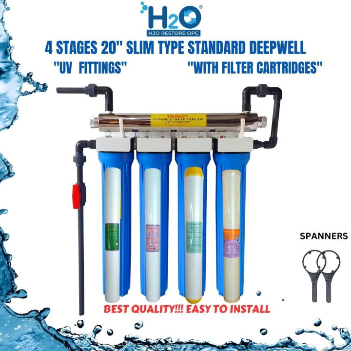 Water Filter 4 Stages 20" Slim Type Standard Deepwell With 6 GPM Uv