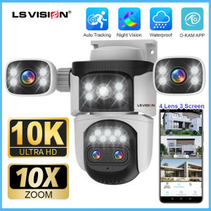 LS VISION 20MP 10K 4 Lens WIFI PTZ Camera 10X Optical Hybrid Zoom Full Color Night Vision CCTV Security Camera Outdoor IP66 Waterproof Linkage Humanoid Tracking Two-Way Audio IP Cameras
