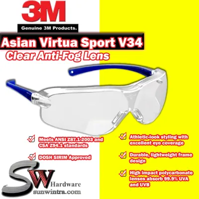 3M™ Asian Virtua Sport V34 10434-00000-20 Clear Anti-Fog Lens Blue Temples