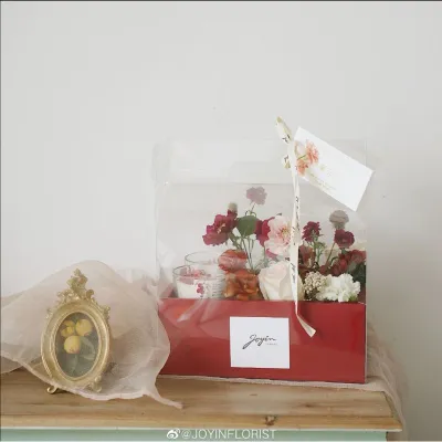 premium quality 🇲🇾🇲🇾🇲🇾 Carrying Flowers Cake Box Transparent Portable Box pvc/ gift box handle box 2 compartment