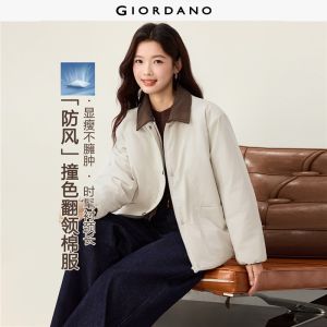 Giordano Beau Monde Women Contrast corduroy trim padded jacket Free Shipping 13376754