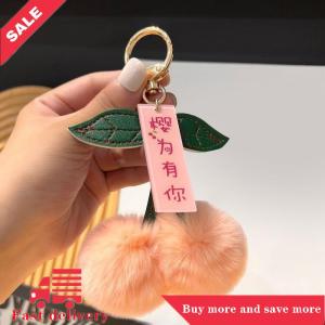[COD] Cute Plush Ball Cherry Key Chain Cartoon Ball Car Key Chain Pendant Bag Lanyard Mobile Phone Charm Girl Friend Decoration Gift
