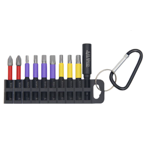 Multipurpose Industrial Strength 10Pcs Steel Screwdriver Bits Set With Storage Rack And Portable Carabiner Attachment