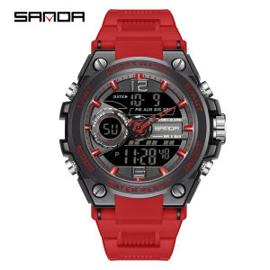 SANDA Fashion Top Brand Sport Military Mens Watches 50M Waterproof Quartz Wristwatch LED Digital Watch For Male Clock 6092