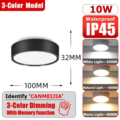 CANMEIJIA Waterproof IP45 LED Downlight Tricolor Ceiling Light Surface Mounted Spotlights 3W 5W 10W 15W 25W Foldable Down Lights Round Pinlight Celling Lamp 85V-265V Aluminum Indoor Lighting Fixtures For Home Corridors Bedroom Living Room Decor ﻿