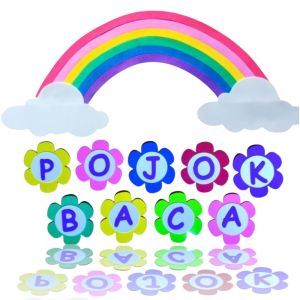 Tulisan POJOK BACA / SUDUT BACA Pelangi Hiasan Dinding pajangan pojok kelas sd