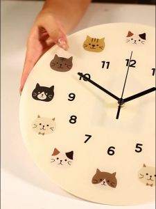 Cute Cartoon Cat Clock 2025 Mute Quartz Wall Clock Household Perforation-Free Simple Creative Living RoomFast shipping