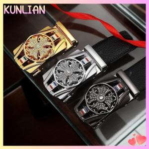 [KUNLIAN] Xoay Tự Động Khóa Da Vành Đai Dây Thắt Lưng Khóa Rhinestone Trang Trí Nam Vành Đai Sang Trọng Quà Tặng