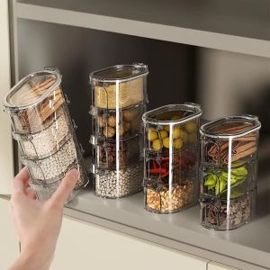 JIYAN2866 1/3/5 Layers Seasoning Spice Packing Box Stackable Plastic Kitchen Spice Jar Set Fresh-keeping Salt Pepper Shakers Spice Organizer