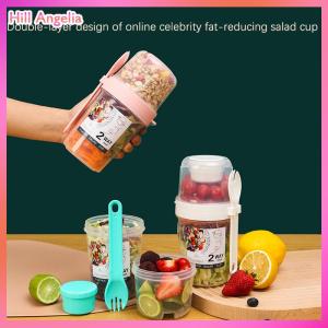 [Hill Angelia] Breakfast Fruit Oat Yogurt Salad Cup With Lid And Spoon Two-layers Food Storage Bento Box Fitness Fat-Reduced Taper Bowl