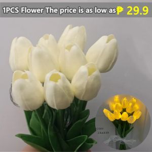 10pcs Tulips with LED Light Artificial Flowers Table Lamp Simulation Tulips Bouquet Night Light for Home Decoration