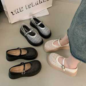 Thick-soled Hollow Woven Mesh Single Shoes Womens Summer New Hot Style Small Man Breathable Lefour Heightened Mary Jane Shoes