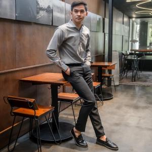 BAPIN Celana Panjang Bahan Formal Pria - Deep Black Trousers Slimfit