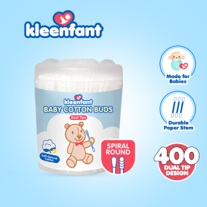 Kleenfant Baby Cotton Buds Dual Tips Soft Natural Paper Stem Cotton Spiral and Scooper 400 Tips