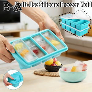 B-HQ Large Silicone Ice Cube Mould Tray Plastic with Lid Fresh-keeping Mold Tray for Kitchen and Bar