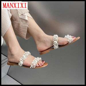 MANXIXI Xăng Đan Đế Bằng Thời Trang Dép Nữ Đính Ngọc Trai Đẹp (Cỡ 36-43)