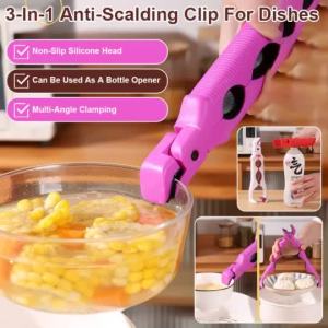Doesnt hurt the cups and bowls bottle opener Bowl Holder Ergonomics Rich color choices Onehanded use Cute and interesting styling Silicone antiscald clip