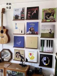 Sacesr Vinyl Display Rack Black Walnut Storage Rack Solid Wood Photo Painting Display Rack Record Holder Wall Decoration Punch-free T4N8K