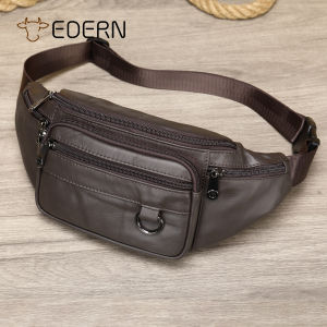 EDERN Mens Genuine Leather Waist Packs Chest Bag Cowhide Sling Bag for Men Waist Pouch Bag Waterproof Casual Belt Bag Fanny Pack