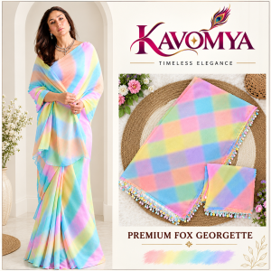 [PRO ORDER:- 10DAYS] Kareena Style Georgette Saree - Digital Printed Designer Party Wear Saree with Pearl Lace (KAVOMYA 0209)