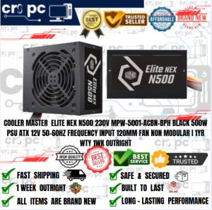 COOLER MASTER  ELITE NEX N500 230V MPW-5001-ACBN-BPH BLACK 500W PSU ATX  INPUT 120MM FAN NON MODULAR