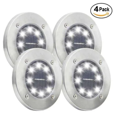 [4PCS] 8 LED Outdoor Solar Garden Ground Light Landscape Waterproof Security Lamps Pathway Yard Floor Light Stainless Steel Waterproof IP65 Lawn Landscape Decking Bulb Lawn Path Garden Lamp Solar Buried Ground Led Lights Path Aisle Lamp Decor