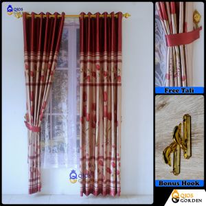 Gorden Jendela Ruang Tamu Mewah Bahan Kain Blackout Model Smokering Motif Bunga Tulip
