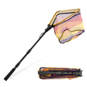 SANLIKE Fishing Net Folding Landing Net with Extra Long Telescoping Pole Handle Foldable Rubber Coated Fishing Net for Easy Catch Release Compact Fish Net for Kids and Adults