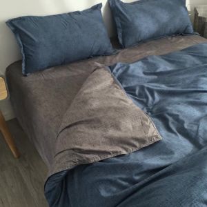 Trendy Bear Gray Duvet Cover Single Piece Quilt Cover Student Dormitory Three-Piece Set Anti-Mite Naked Sleep Dirt-Resistant Home Dual-Use Four-Piece Set LZD