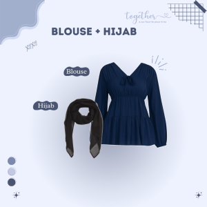 One Set Blue Series Kekinian | Outfit Ngopi | Setelan Wanita Series| Blouse + Celana + Hijab - CM82N