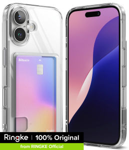 Ringke Fusion Card Compatible with iPhone 16 Plus Case Back Cover Transparent Hard Back Soft Flexible TPU Bumper with Built-in Slim Card Holder Wallet Scratch Resistant Natural Form