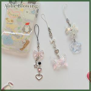Aolie 1PC Cute Butterfly Bead Handmade Sweet Girl Keychain For IP 11 Camera Kawaii Y2K Love Five Pointed Star Phone Charms Pendant