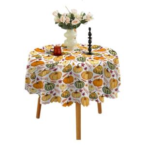 ผ้าปูโต๊ะกลม150ซม. ผ้าปูโต๊ะถอดซักได้แบบเช็ดได้สำหรับตกแต่งฤดูใบไม้ร่วงงานวันขอบคุณพระเจ้า