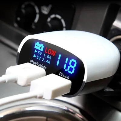 3.4A Dual USB Fast Car Charger With Voltmeter Monitor For Cellphone Smartphone Tablets And More